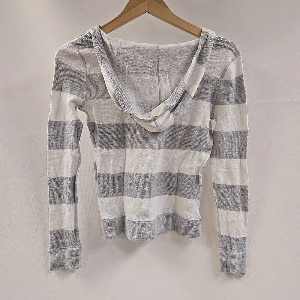 Justice Hooded Sweater Gray And White Stripes Long Sleeve Sz. 14 Hoodie Shirt
